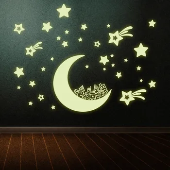 Moon Star Fluorescencijos Noctilucent Naktį Švyti Tamsoje Šviesos Vinilo Nuimamas Darželio Vaikai, Vaikų, Miegamojo Sienų Lipdukai Lipdukas