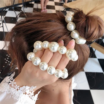 Moteris Big Pearl Plaukų Ryšius Mados Korėjos Stiliaus Hairband Scrunchies Merginos Plaukai Surišti Į Uodegą Turėtojai Gumos Juosta Plaukų Aksesuarai