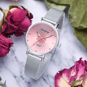 Moteriški Laikrodžiai Prabangus Sidabro Populiarus Pink ryšys Gėlės Metalo Ponios Apyrankę Kvarcinis Laikrodis Mados Riešo Žiūrėti 2019 Viršų