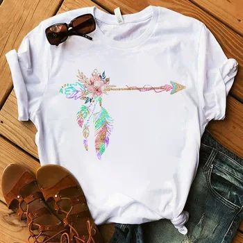Moteriški marškinėliai Moterims Vasaros Gėlių Auskarai T-shirt Dreamcatcher T-shirt Harajuku Streetwear Trumpas Rankovės O-Kaklo Viršūnes Tees