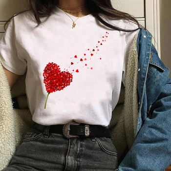 Moterų Drabužiai Lady Tees Grafikos Spausdinimo Meilė Širdies Saldus Valentino Mielas 90-ųjų Stiliaus Mados Viršūnes Moterų Marškinėliai Moteriški Marškinėliai