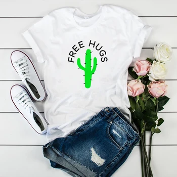 Moterų Grafinis T-shirt Moterų Spausdinti Daug Kaktusas Raidžių Ponios Atsitiktinis Camisas Mujer Moterų Tumblr korėjos T Tee marškinėliai