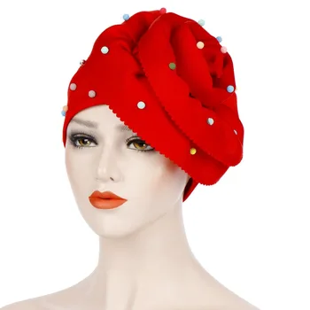 Moterų Granulių Medvilnės Didelis Gėlių Turbaną Skrybėlės Vėžio Chemo Beanies Bžūp Hijab Plisuotas Įvyniojimas, Galvos Dangtelis, Plaukų Slinkimas Priedai