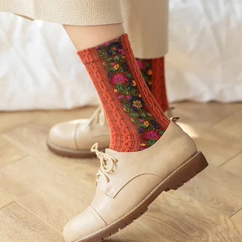Moterų Kojinės Medvilnės Euramerican Nacionalinės Vėjo Gėlės Rudenį ir Žiemą Ponios Kojinės Šiltas ir Mielas žiemos kojinių moterims