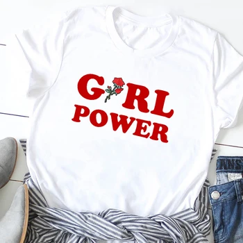 Moterų Mergina Galios Gėlių Raštais Feminizmo Mielas Print T-Shirt Marškinėliai Moteriška Tees Drabužiai, Marškinėliai Grafinis Spausdinti marškinėliai