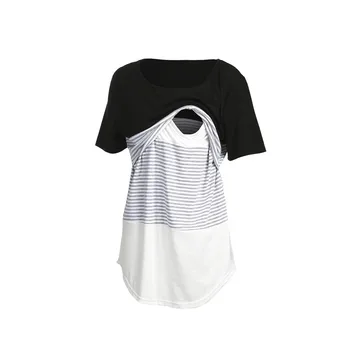 Moterų Motinystės Krūtimi Tee Slaugos Viršūnes Dryžuotas trumpomis Rankovėmis T-shirt Plius Dydis S-2XL