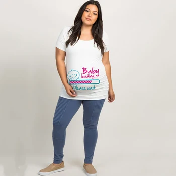Moterų Motinystės Trumpas Rankovės Animacinių filmų Spausdinti Viršūnės T-shirt Nėštumo Drabužius Nėščioms Moterims Kūdikio Dabar Pakrovimo Pls Laukti Gimdymo