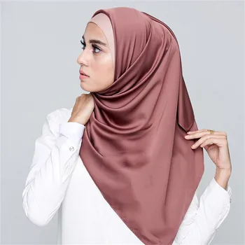 Moterų paprasto malaizija satino, šilko hijab šalikas vientisos spalvos ilgą musulmonų šalikai skarelė turbaną musulmoniškos skaros moterų galvos apsiaustas