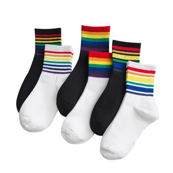 Moterų pasididžiavimas kojinės medvilnės vaivorykštė kojinės juokinga, spalvinga juostelės mados atsitiktinis korėjos kojinės harajuku juokinga šiltas elastinių kojinių paauglių