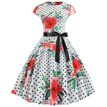 Moterų Vasaros Suknelė 2019 Gėlių Spausdinti Retro Vintage 1950 60s Atsitiktinis Šalies Office Skraiste Rockabilly Suknelės Plius Dydžio Vestido Mujer