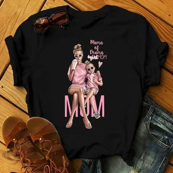 Motinos Meilė, T-marškinėliai Moterims Mama ir Dukra, Juoda T-shirt Vasaros trumpomis Rankovėmis Moteriška T-shirts 