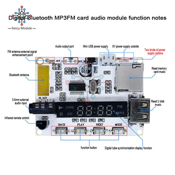 Mp3 Dekoderis Valdybos Bluetooth Modulis Žaidėjas Modulis FM Radijas USB TF Micro SD Ekranu IR Infraraudonųjų spindulių Nuotolinio valdymo pultelis LED Skaitmeninis