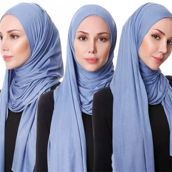 Musulmonų moterys jersey šalikas hijab turbaną kepurės islamo paprasto skarelė foulard femme musulman šaliai arabų apvyniokite galvą skara hoofddoek