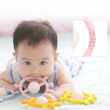 Mėlyna/rožinė/geltona Kūdikių animacinių filmų vertus patraukti barška teether žaislas kūdikiui kramtyti silicio teether silikono kramtyti žaislus baby safe