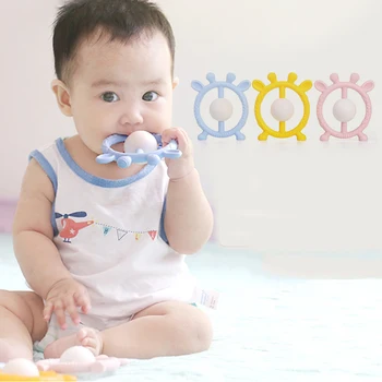 Mėlyna/rožinė/geltona Kūdikių animacinių filmų vertus patraukti barška teether žaislas kūdikiui kramtyti silicio teether silikono kramtyti žaislus baby safe