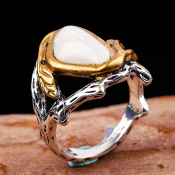 Mėnulio akmuo Opalas Žiedas Moterims, Vestuvių Mados, Papuošalai Su Aukso Lapų Estetinės korėjos Versija Mori Paprasta Žiedai A4M125