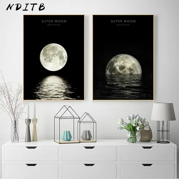 Mėnulio Fazė Drobės Plakatai ir Spausdina Minimalistinio Luna Sienos Menas Abstraktus paveikslas Šiaurės Apdailos Nuotraukas Šiuolaikinio Namų Dekoro