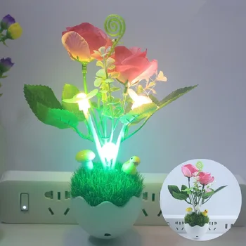 Naktį šviesos kontrolės pažangi led pagrindiniai kištukiniai naktinių lempų lizdai spalva keičiasi grybų šviesos modeliavimo augalų 100V-240V JAV plug Naktį šviesos