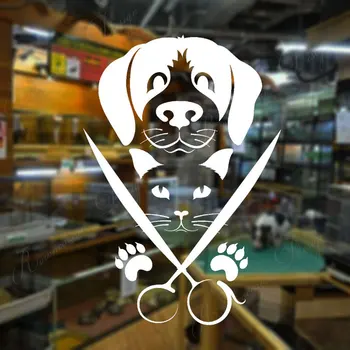 Naminiai Gyvūnai Grooming Salon Šuo, Katė Logotipas Žirklės Langų Lipdukai, Vinilo Meno Interjero Dekoravimo Lipdukai Nuimamas Tapetai Freskomis 4293