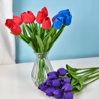 Namo Sodų 5/10VNT Tulpių Dirbtinių Gėlių Nekilnojamojo Touch Dirbtinių Puokščių Netikrą Gėlių Vestuvių Dekoracijos Spalvingas Tulpių