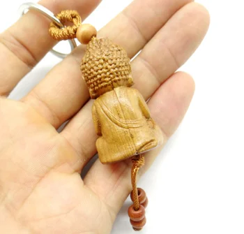 Natūralus raudonmedis trimatis graviravimas Berniukas buda medienos keychain Buda raktų žiedas papuošalai, dovana, vyrams ir moterims 1pc