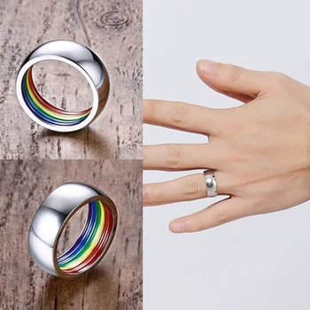 Nauja Stiliaus Nerūdijančio Plieno Vaivorykštė Spalvinga Žiedų Mados Vyrai Moterys Žiedas Creative Vestuvių Pora Žiedai, Juvelyriniai Dirbiniai Didmeninė Unisex