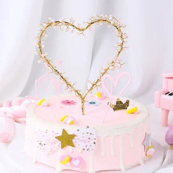 NAUJAS 1PC Širdies Formos LED Pearl Tortas Toppers Baby Happy Birthday Vestuvių Keksiukai Šalies Tortas Dekoravimo Priemonė Įvykio Prekes