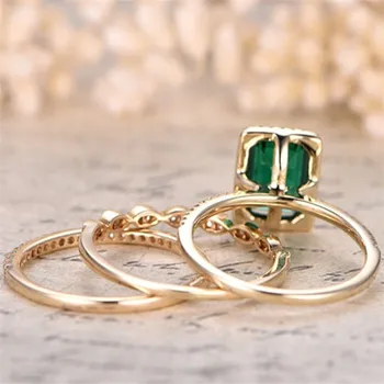 Naujas 3Pcs/Set Žalia Akmuo Cirkonis Sužadėtuvių Žiedai Moterims Aukso Spalvos Kristalų Piršto Žiedą Derliaus Nuotakos Vestuvių Žiedas Papuošalai