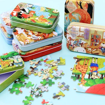 Naujas 60 Vnt Mediniai Žaislai, Dėlionės Montessori Vaikai Žaislų, Animacinių Filmų Gyvūnų Medinės Dėlionės, Galvosūkiai, Vaikų Ankstyvojo Mokymosi Žaislai