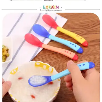 NAUJAS Baby Minkšto Silikono Šaukštas Saldainiai Spalvų Temperatūros Jutikliai Šaukštas Vaikų Maistas Kūdikių Maitinti Įrankiai