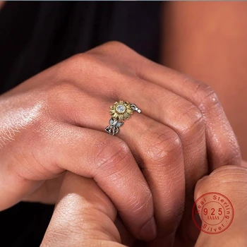 Naujas CZ Stone bižuterijos 925 Sterlingas Sidabro Žiedas Mielas Saulėgrąžų Kristalų Vestuviniai Žiedai Moterims, Moteriška Piršto Žiedas Juosta