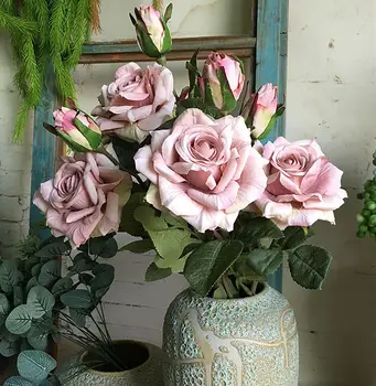 NAUJAS Gražus rožės filialas fleur šilko Dirbtinės gėlės, Vestuvių Papuošimas, rožių flores artificiales netikrą gėlės