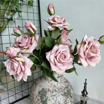 NAUJAS Gražus rožės filialas fleur šilko Dirbtinės gėlės, Vestuvių Papuošimas, rožių flores artificiales netikrą gėlės