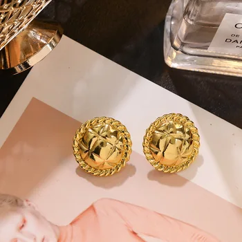 Naujas Japonija Korėja Naujų Senovinių Aukso Spalvos Metalo Mygtuką Turas Stud Auskarai Moterų Mados Bijoux Retro Papuošalai