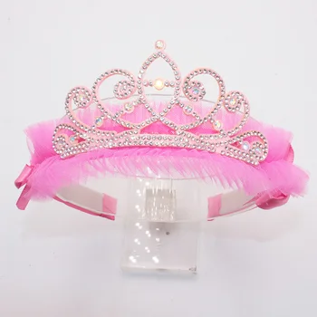 Naujas Mados Mielas Rožinis Šilkas Kalnų Krištolas Princesė Vaikų Mergaičių Kristalų Hairband Vestuvių Karūna Bowknot Lankelis Plaukų Aksesuarai