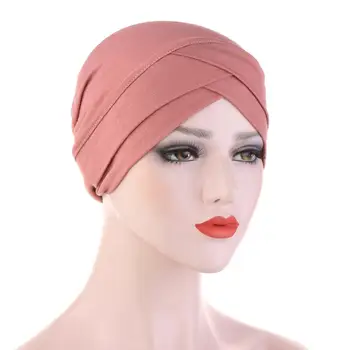 Naujas Mados vientisos spalvos kaktos kryžiaus hijab kepurės moterims, Indija apvyniokite galvą skara Turbaną variklio dangčio ruožas Musulmonų hijabs apatinio dangtelio