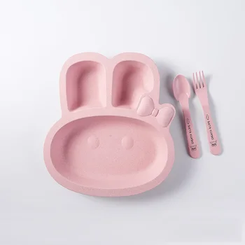 Naujas mielas triušis plokštės baby kūdikių maitinti patiekalų Kviečių šiaudų vaikai plokštės 3pcs/set