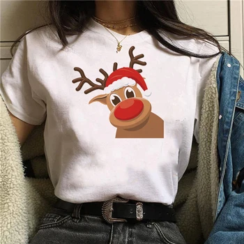 Naujas Moterų Marškinėliai Kawaii Elnias Atspausdintas Kalėdų Marškinėliai Harajuku marškinėliai Balti, Tinkamas Visais metų laikais Marškinėlius Viršūnes Drabužiai