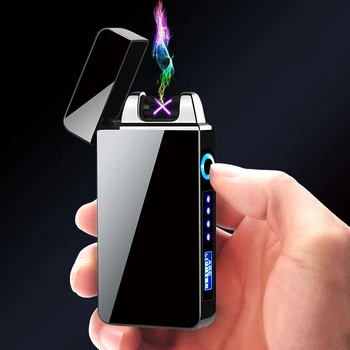 Naujas mygtukas, Dvigubo Kampo Plazmos elektros Lengvesni LED Maitinimo Ekranas kietas USB įkrovimo Metalo Vėjo elektrinių žiebtuvėliai