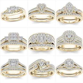 Naujas Prabangus Vestuvių Žiedas Rinkinys Princess Cut Didžiulis Baltas Cirkonis Aukso Sidabro Spalvos Sužadėtuvių Žiedai, Vestuvių Žiedai Šaliai, Papuošalai