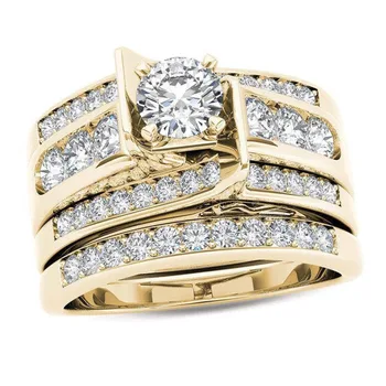 Naujas Prabangus Vestuvių Žiedas Rinkinys Princess Cut Didžiulis Baltas Cirkonis Aukso Sidabro Spalvos Sužadėtuvių Žiedai, Vestuvių Žiedai Šaliai, Papuošalai