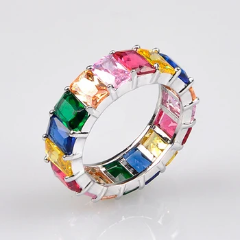 Naujas Rainbow Žiedai, Sužadėtuvių Vestuvių Juostoje Žiedai Moterims Spalvinga Trapecijos Formos Cirkonis Žiedai Moterų Mados Piršto Priedai