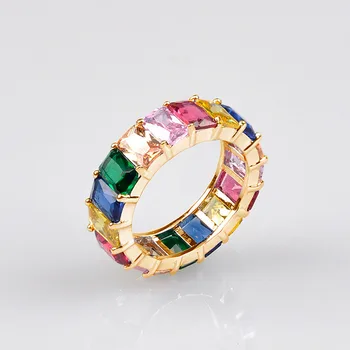 Naujas Rainbow Žiedai, Sužadėtuvių Vestuvių Juostoje Žiedai Moterims Spalvinga Trapecijos Formos Cirkonis Žiedai Moterų Mados Piršto Priedai