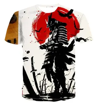Naujas Samurajus spausdinti 3D T-shirt įgulos kaklo vyrų Japonija atspausdintas trumpas rankovės 3D marškinėliai vyriški laisvalaikio Ninja modelio 3D marškinėliai 110-6XL