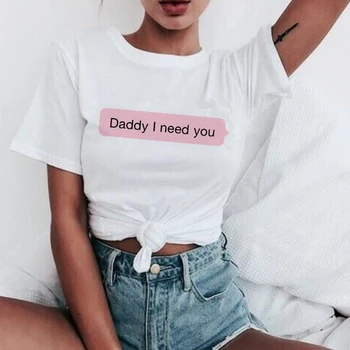 Naujas Taip Daddy Marškinėliai Moterims Šėtonas Yra Mano Sugar Daddy Estetinės Kawaii Harajuku T-shirt Ullzang 90s Marškinėlius Mados Viršuje, Trišakiai Moteris
