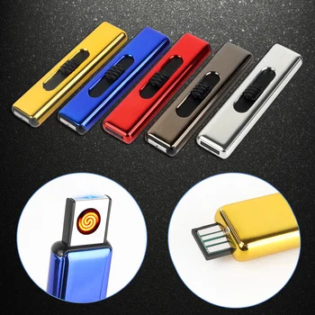 Naujas USB Žiebtuvėlis Įkrovimo Lengvesni Stumti Mygtuką dvipusis Taško Įkrovimo Elektroninių Vėjo Cigarečių Žiebtuvėliai 7 Stilius