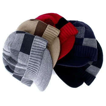 Naujas Vyrų Šiltas Žiemos Skrybėlę Su Kraštų Stilingas Pridėti Kailio Pamušalu Minkštas Beanie Skrybėlių Grotelių Konstrukcijos Storio Žiemą Kepurės Vyrams Megzta Kepurė