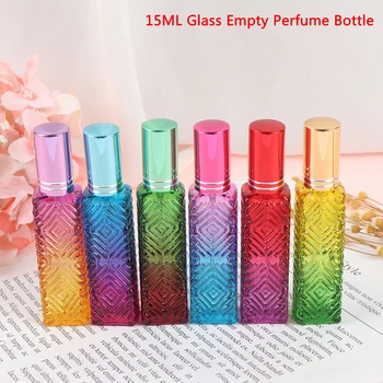Nauji 15ml Mini Kvepalų Daugkartiniai Stiklo Buteliukai Kosmetikos Pakuotės Purškimo Butelis, Spalvinga Kvadratinių Stiklo Tuščias Kvepalų Buteliukas