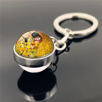 Nauji Gustavo Klimto Bučinys Keychain Klimto Paveikslų Stiklo Kamuolys Key Chain Stiklo Cabochon Pakabukas Metalo paketų prižiūrėtojų raktinę už Unisex Dovana