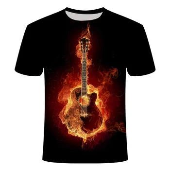 Nauji vyriški 3D atspausdintas T-Shirt tendencija roll marškinėlius Muzikos gitara Elastinga, Kvėpuojanti Vasaros Amerikos Atsitiktinis orkestro grupė T-Shirt